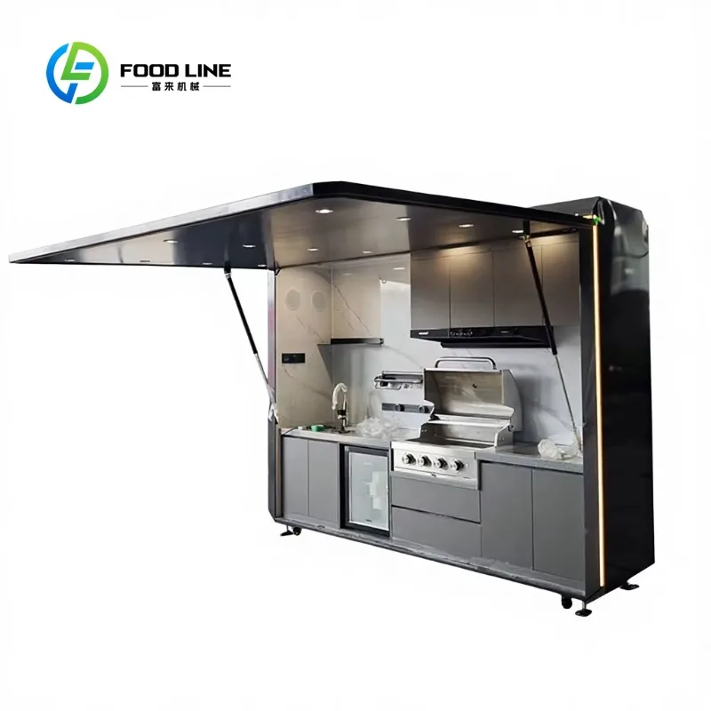 Customized Outdoor BBQ Fast Food Application Stainless Steel 4 Wheel Kitchen Equipment Built-In Power Easy Assembly Camping