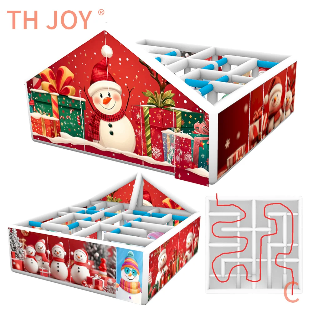 Envío aéreo rápido a puerta, laberinto inflable de Navidad personalizado de 6x6m, laberinto inflable con impresión completa de Navidad, juegos de etiquetas láser