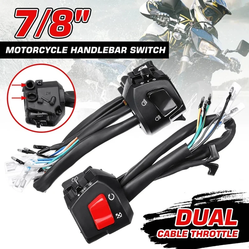 12V 22Mm 7/8 Inch Motorcycle Handlebar Controller Switch Fog Light Horn Electric Start Handlebar Double Throttle