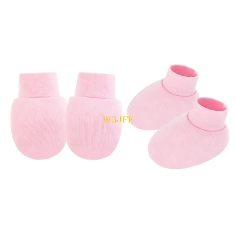 

W3JF Set of 4 Cotton Infant Anti Scratch Mittens with Elastic Cuffs Feature Soft Breathable Socks & Gloves for Newborns