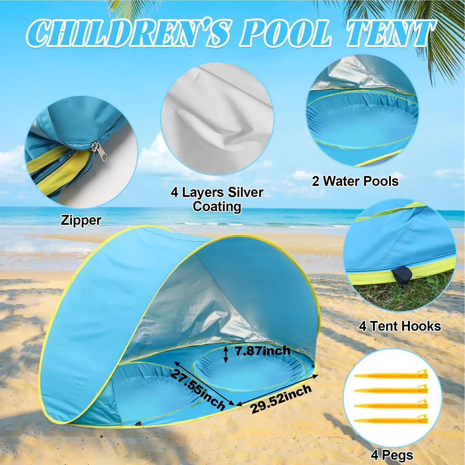 Kid Beach Tent With Pool UV Protection Sun Shelter Kids Pop-up Beach Tent Sun Shade For Outdoor Summer Camping Water Swimming view 4
