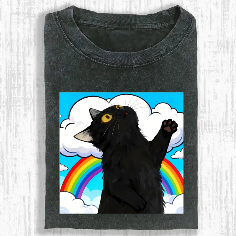 

Cat Graphic T Shirt Oversized Unisex Vintage Washed Casual Short Sleeve Tee Soft Cotton Streetwear Harajuku Fashion Loose Fit