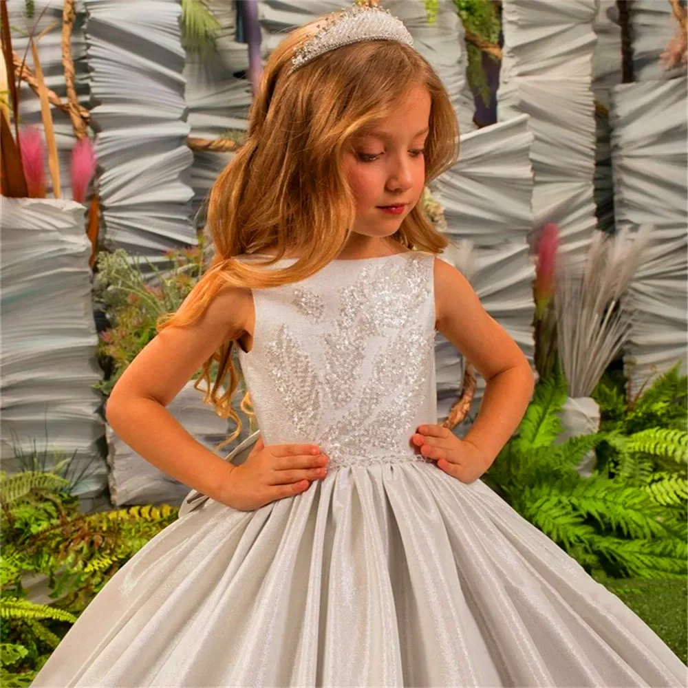 Flower Girl Dress Fluffy Printing Pearl Princess Ball Beauty Pageant Communion Little Girls Birthday Party Gowns