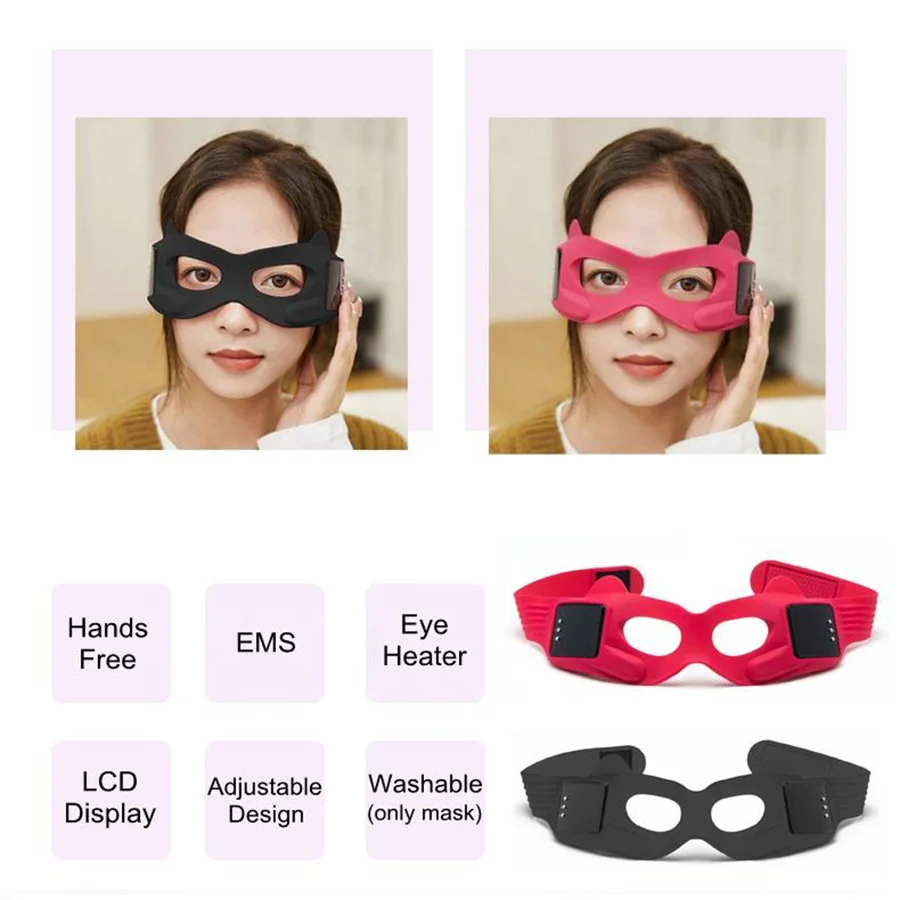 Draagbare LED-display oogmassager Donkere cirkel verwijderen Massage Anti-rimpels Gezichtsoog EMS Verwarmde stimulator Siliconen maskerapparaat