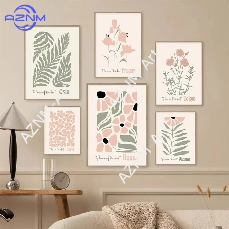 1 Stück Leuchtende Pastellgrüne Kunstposter Blätter Blumen Wandkunst Minimalistischer Druck Leinwandgemälde für Moderne Poster-Wohnraumdekoration