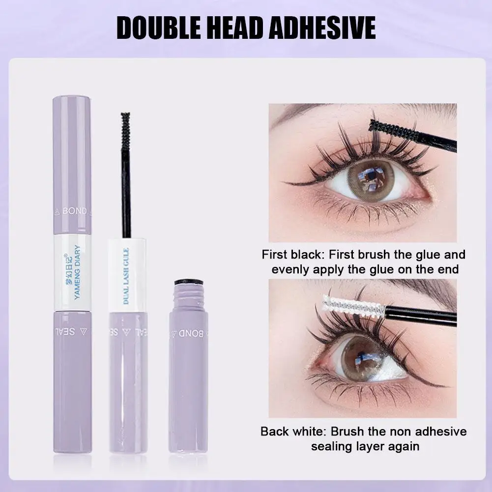 Double Head Black Eyelash Glue Mascara Lasting Bond Strong Makeup Waterproof Eyelash Raincoat Seal Dry Hold Clear Coating