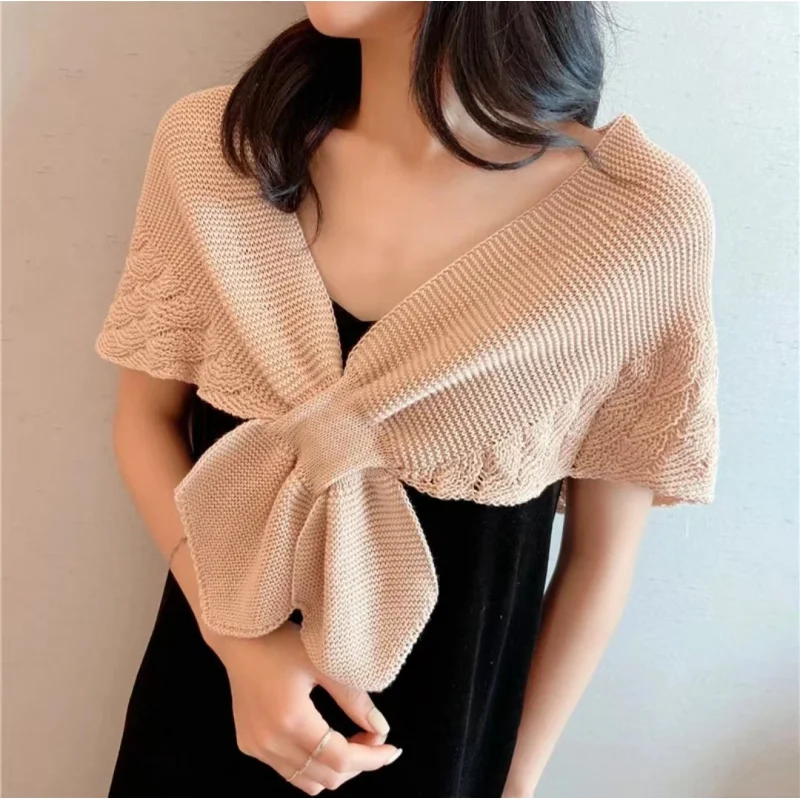 

Korean Style New Age-reducing Fishtail Knitted Women's Summer Removable Collar Fashionable Hollow Shawl