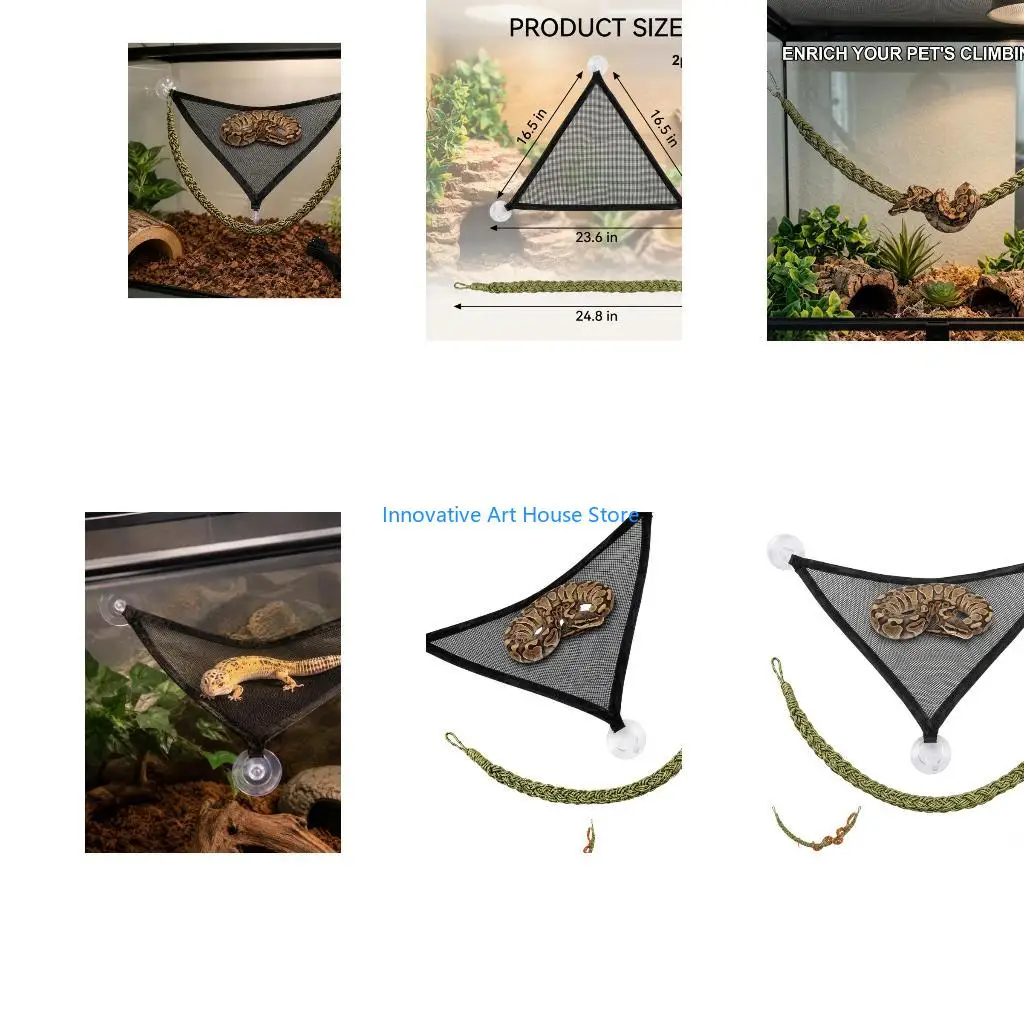 E1PC Angled Wall Bed for Small Climbing Animals, Net Hanging Unit with Suction Cups for Glass Enclosure Use, Climbing Activity