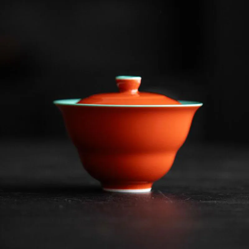 Forbidden City Red Porcelain Tea Tureen Kungfu Tea Cup Drinking Tea Set Creative Gourd Shape Infuser Bowl