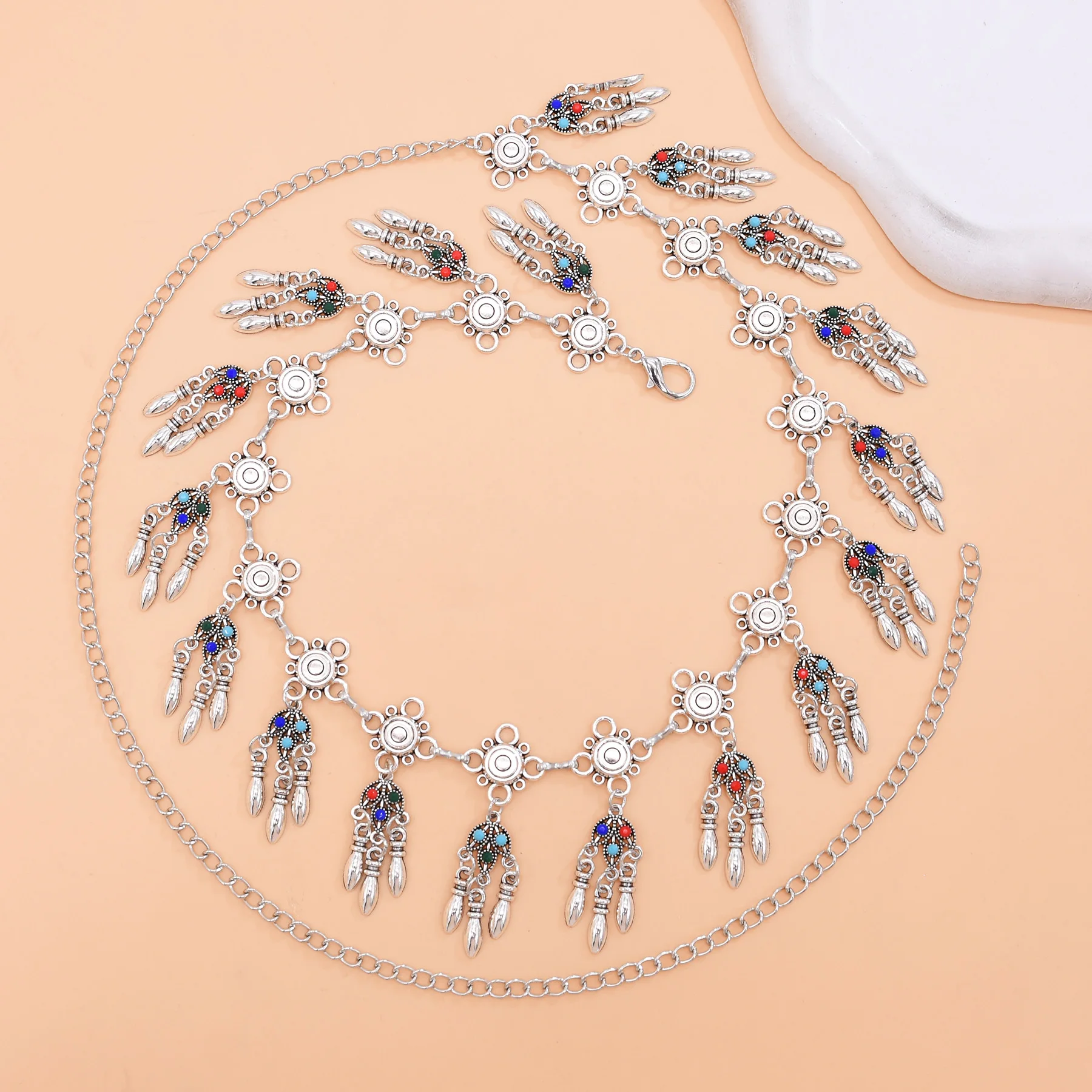 خمر سبائك فضية شرابة الخصر سلسلة للنساء المعادن منحوتة الهندسة الهندية الأفغانية الغجر تركيا البطن مجوهرات الإكسسوار هدية