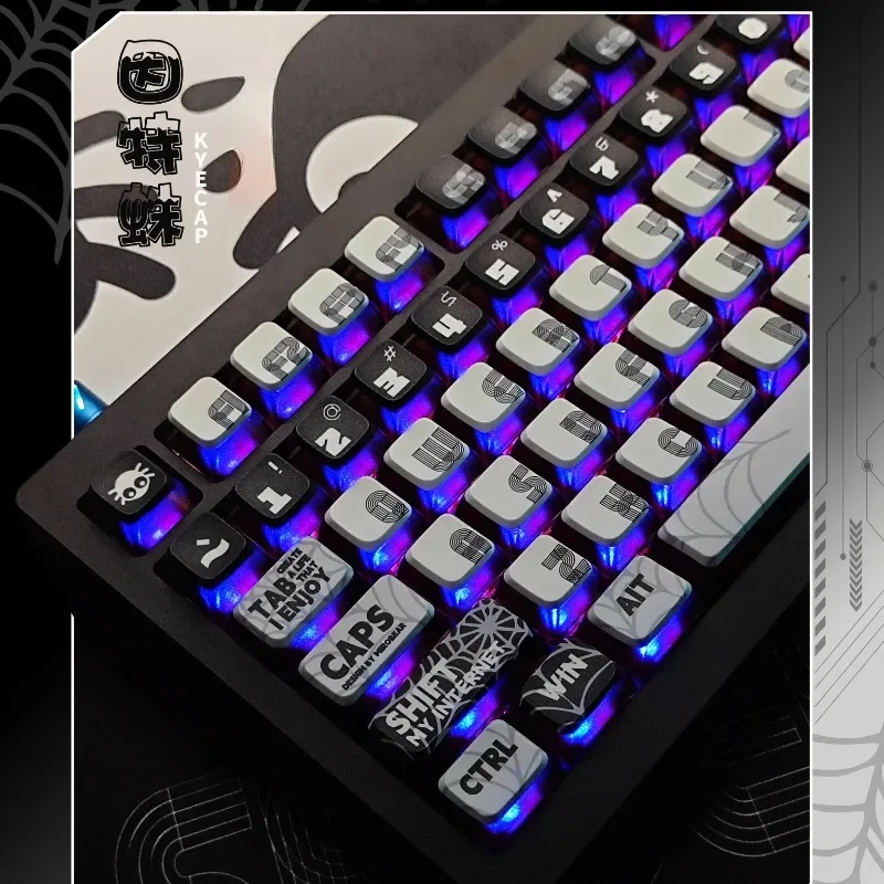 Spider Online Theme Keycaps Set ASA Profile Keyboard Caps Custom PuddingBlack Transparent Key Caps Mechanical Keyboard Accessory