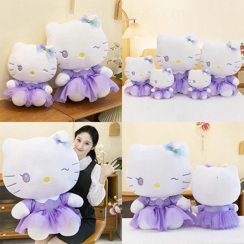 

65 см супер милая плюшевая игрушка Kawaii Hello Kitty Sanrio, мягкая кукла для детей, подарок на день рождения, милый кот с платьем, домашний декор, плюшевая игрушка
