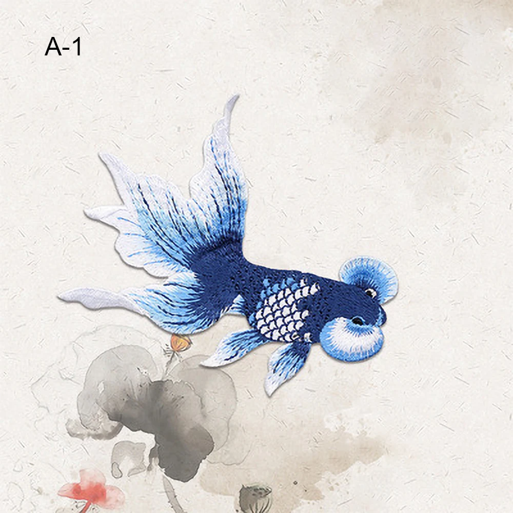 1 Piece AHYONNIEX Brand New Black Color Fish Embroidered Iron On Patches for Clothes DIY Applique Parches Bordados Para Ropa