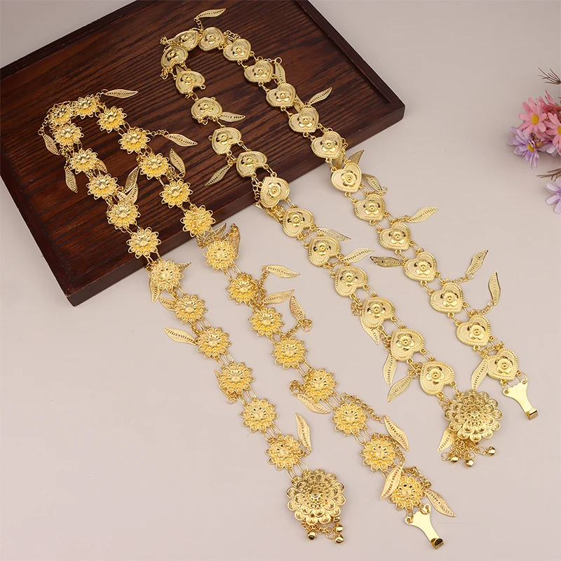 Ethnic Style Women Body Accessory Golden Leaves Tassel Statement Body Jewelry Belly Chains Ornament Indian Afghan Style