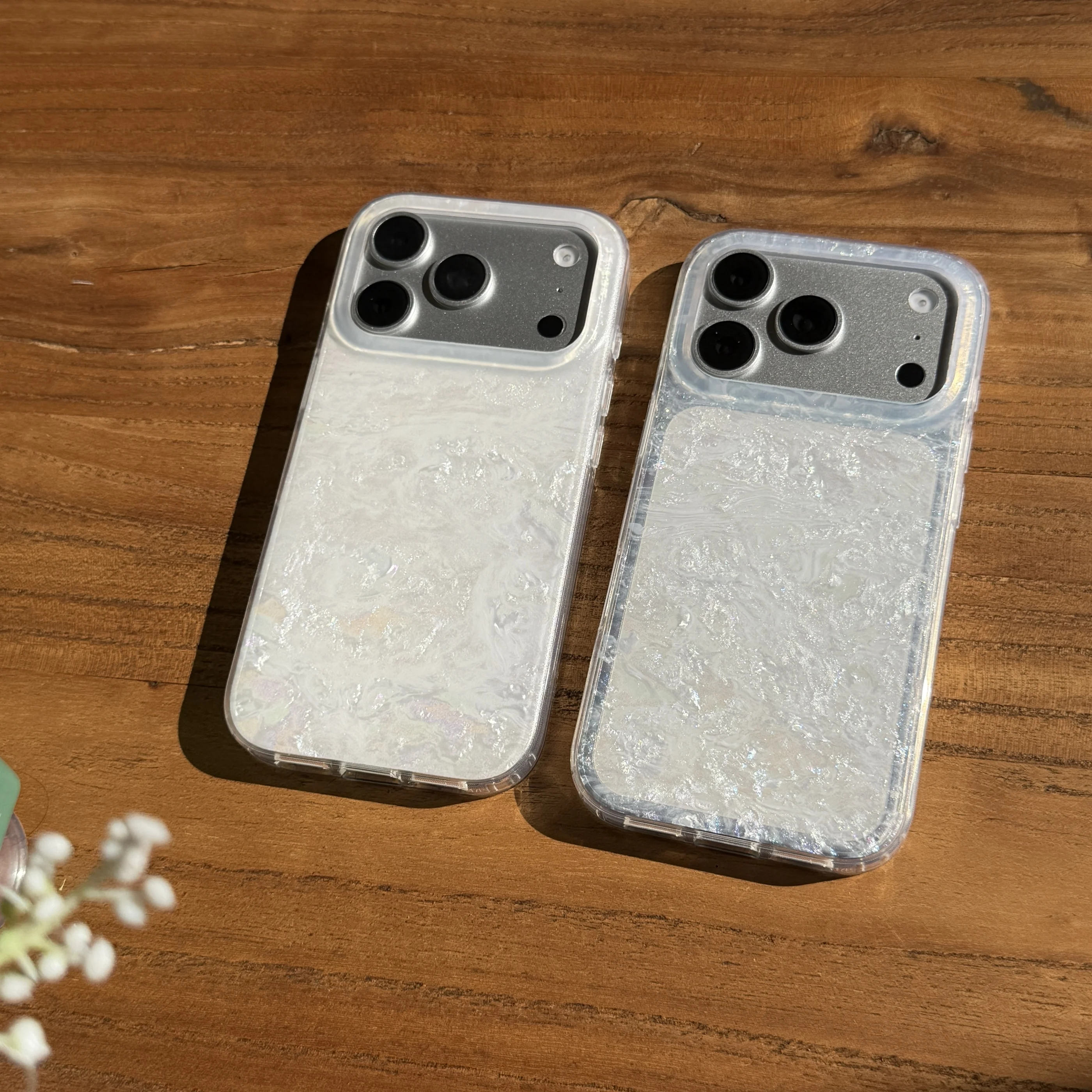 White Mother Of Pearl Texture Case For iPhone 15 16 17 Pro Max Iridescent Shimmer Shell Cutout Simple Women Trendy Phone Cover