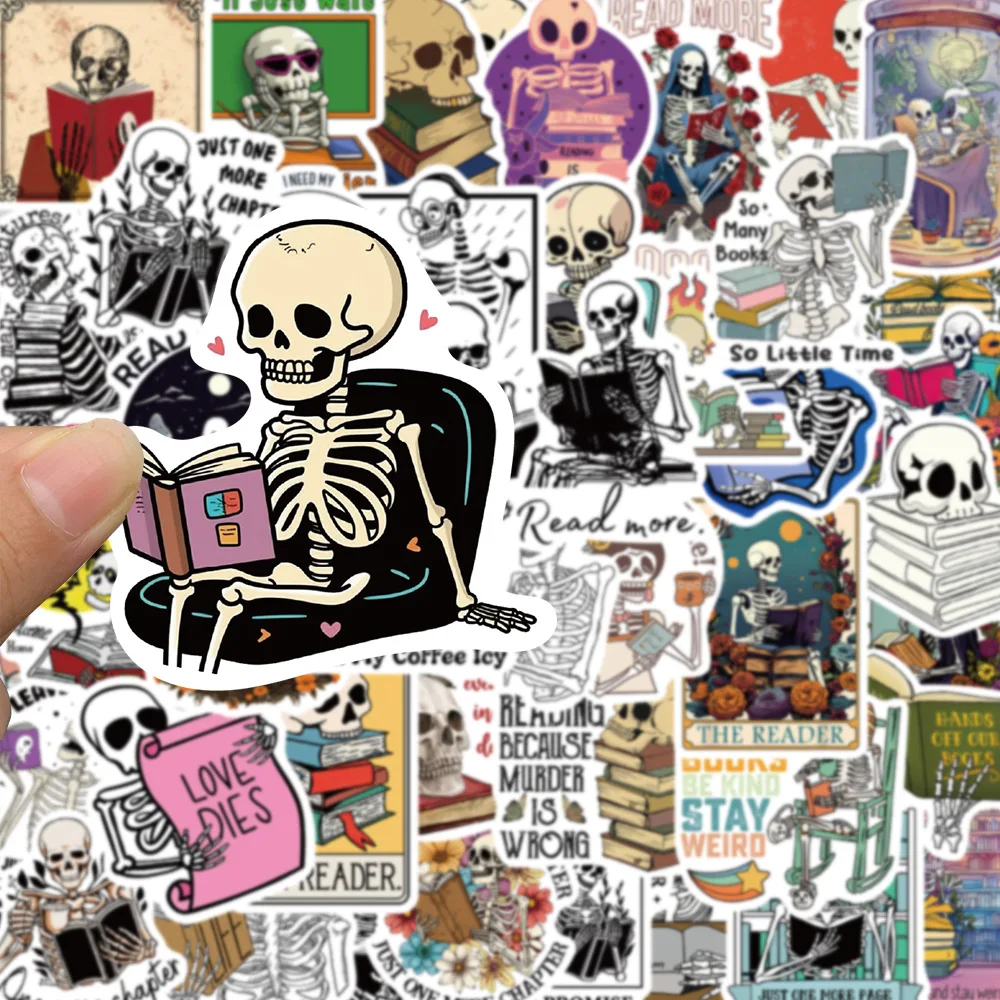 10/30/50Pcs cartoon Gothic Skeleton Reading Graffiti Sticker For Snowboard Laptop Luggage Car Fridge DIY Styling Vinyl Sticker