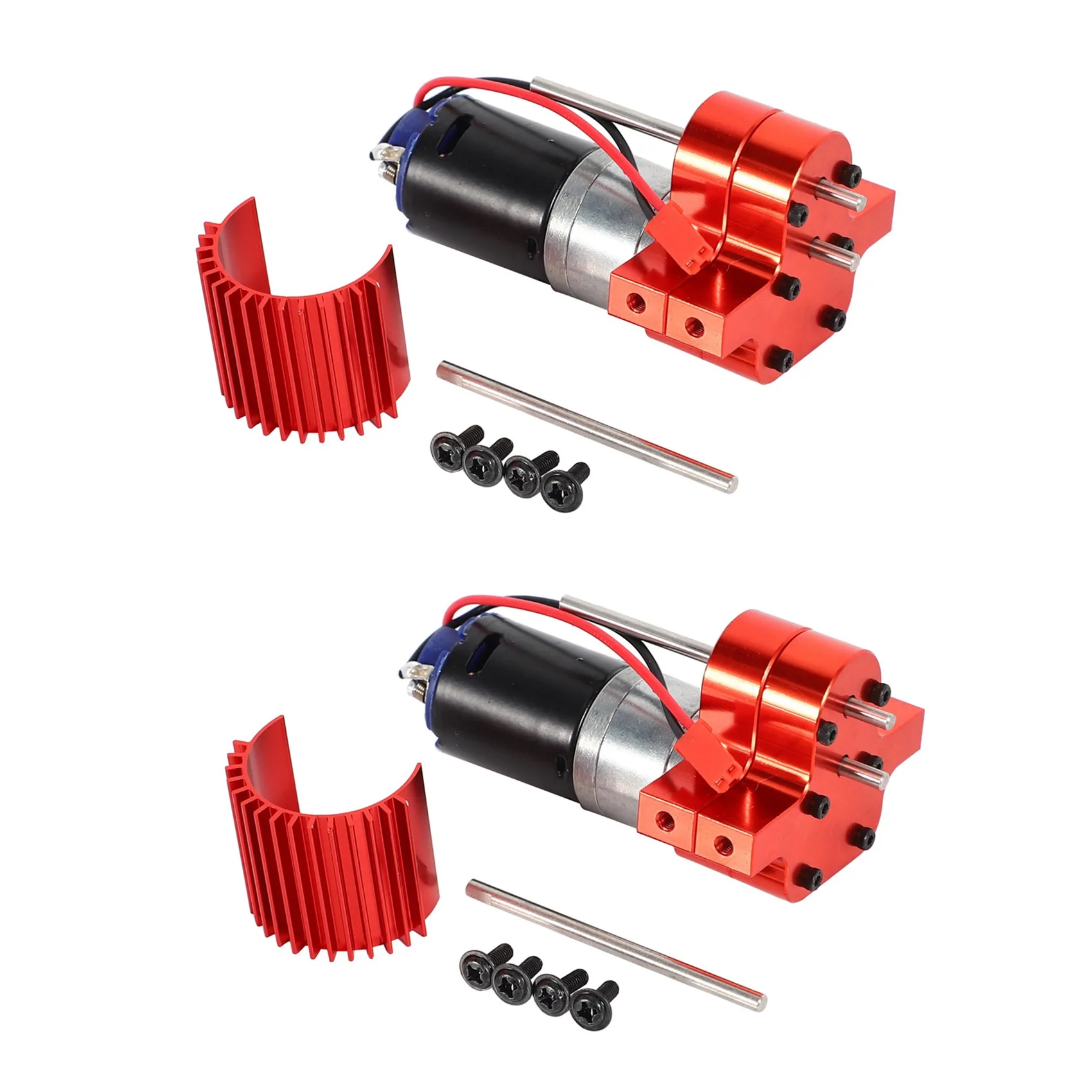 

2X 370 Brushed Motor+Alloy Heat Sink Gear Box Set with Steel Gears for WPL Henglong C14 C24 B14 B24 B16 B36 Red