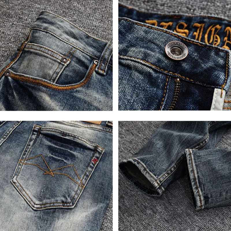 Fashion Designer Men Jeans Trendy Trousers High Quality Retro Blue Elastic Slim Fit Vintage Jeans Men Casual Denim Pants Hombre