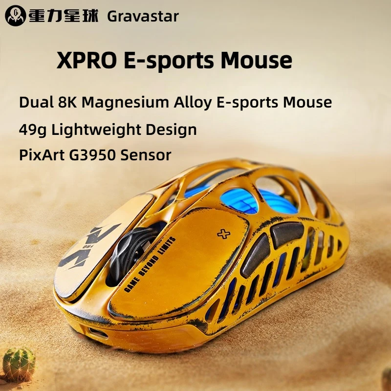 

Беспроводная мышь Gravastar X Pro, 3 режима, Bluetooth, игра PAW3950, 8 точек на дюйм, легкая полая магниевая сплав, RGB, киберспорт, офис, подарок