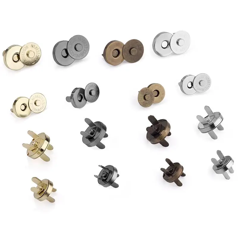 

4 Pairs Round No-Sewing Required Magnetic Button Gold/Silver/Brass/Gun Color Kirsite Buckle Zinc Alloy Snap-Fastener 14/18mm