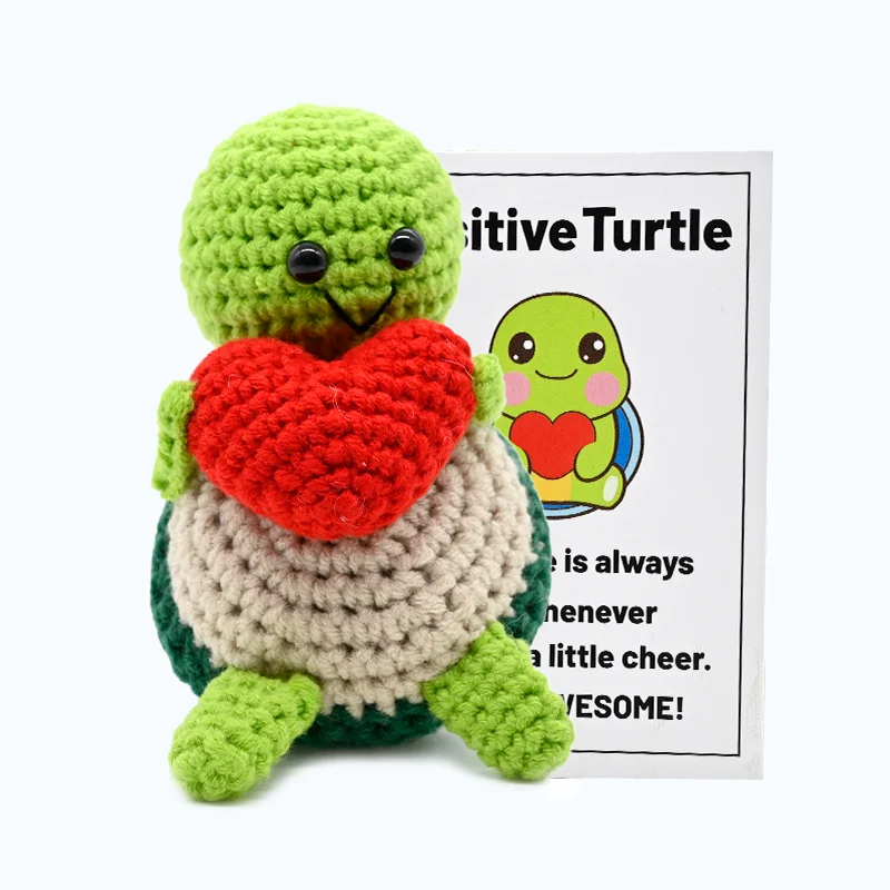 Animal Series-Positive Energy Turtle Crochet Doll, Handmade Knitted Decor Ornament with Encouragement Card, Mini Desk Decor Gift view 3