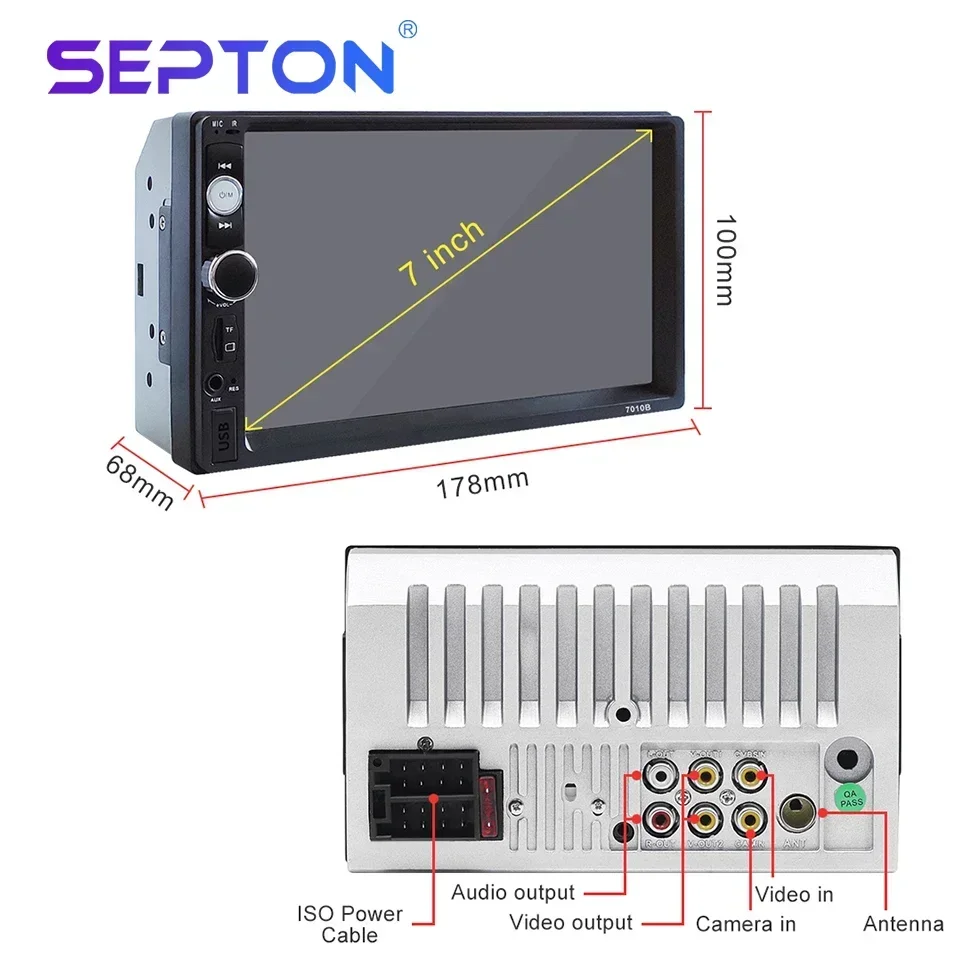 SEPTON 7 inch HD Touch Screen Multimedia Video Player 7010B For Universal Car MP5/BT/FM/SWC 2 Din Car Radio Stereo Automotive