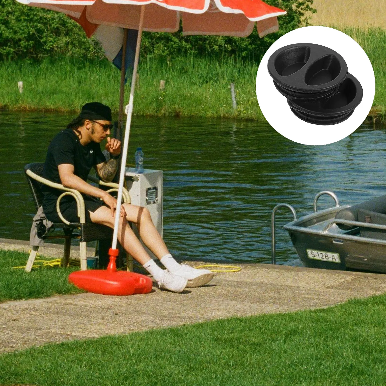 2Pcs Outdoor Umbrella Base Cover Drain Hole Black Prevent Rust Water Accumulation Patio Umbrella Stand Water Filled Base Weight