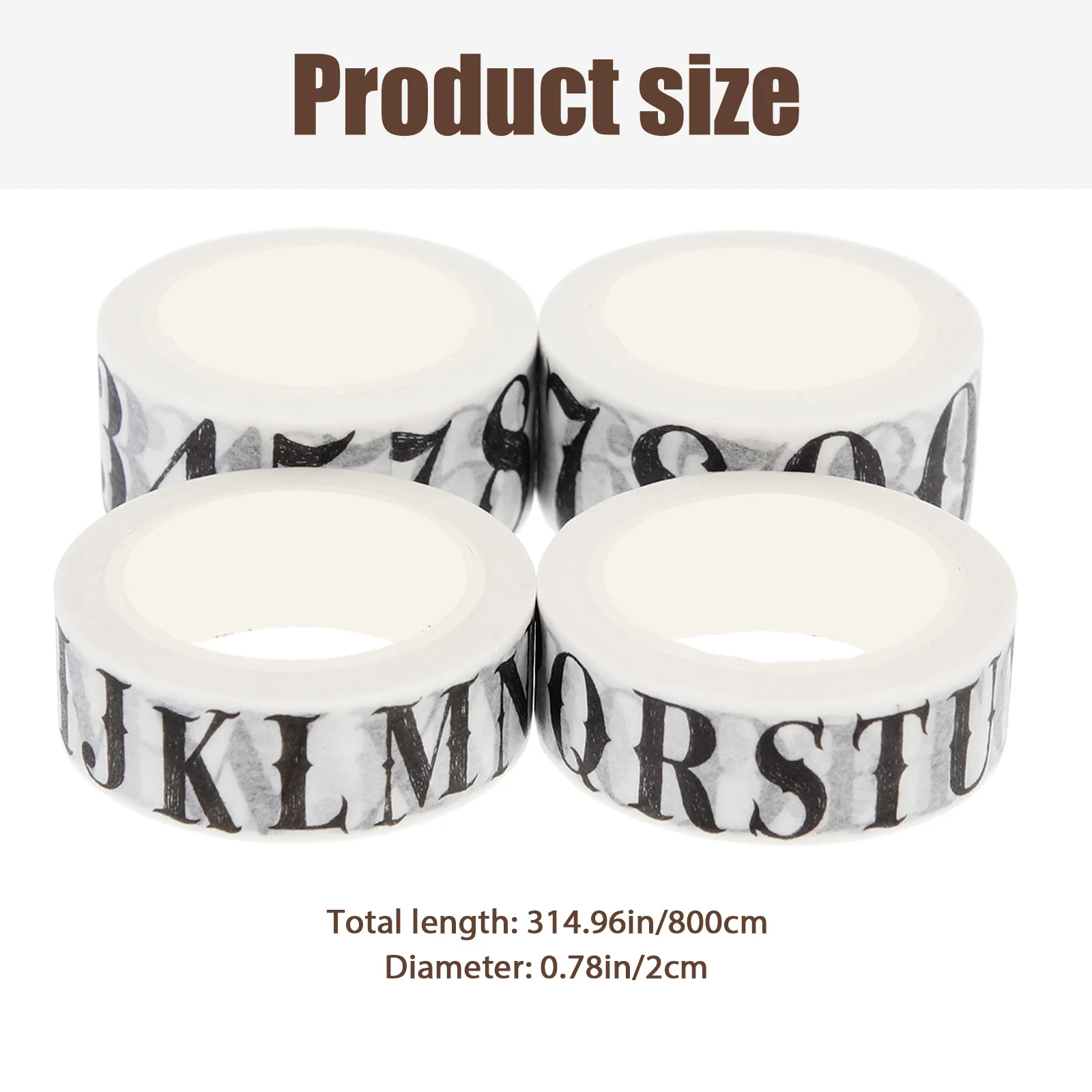 4 Rolls Retro Style Alphabet Number Washi Tape Long-Lasting Decorative DIY Craft Adhesive Scrapbook Sticker DIY Tape