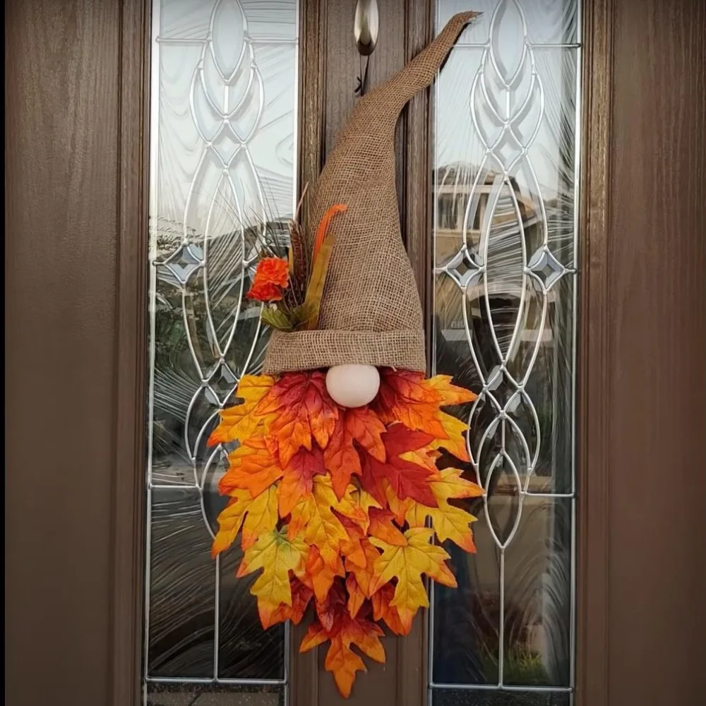 Guirnalda de Gnomo de Acción de Gracias, sombrero de Gnomo, colgante para puerta, decoración de puerta delantera de otoño, Festival de la cosecha de hojas de arce, Halloween, 2025