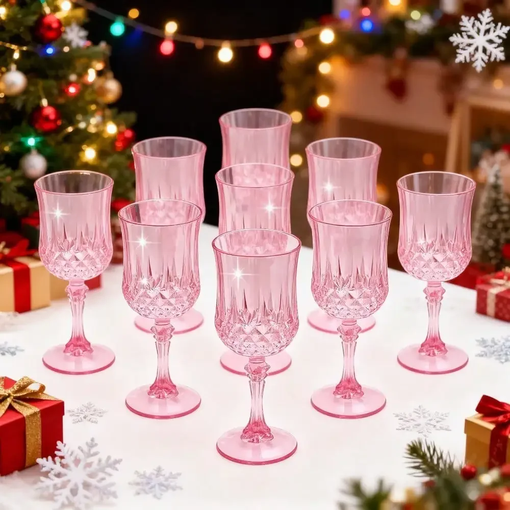48 Pcs Pink Plastic Stemmed Wine Glasses - Reusable Champagne Flutes For Wine, Cocktails, Mimosas, Bridal Showers, Bachelorette Parties, Weddings, Christmas,Halloween Gift