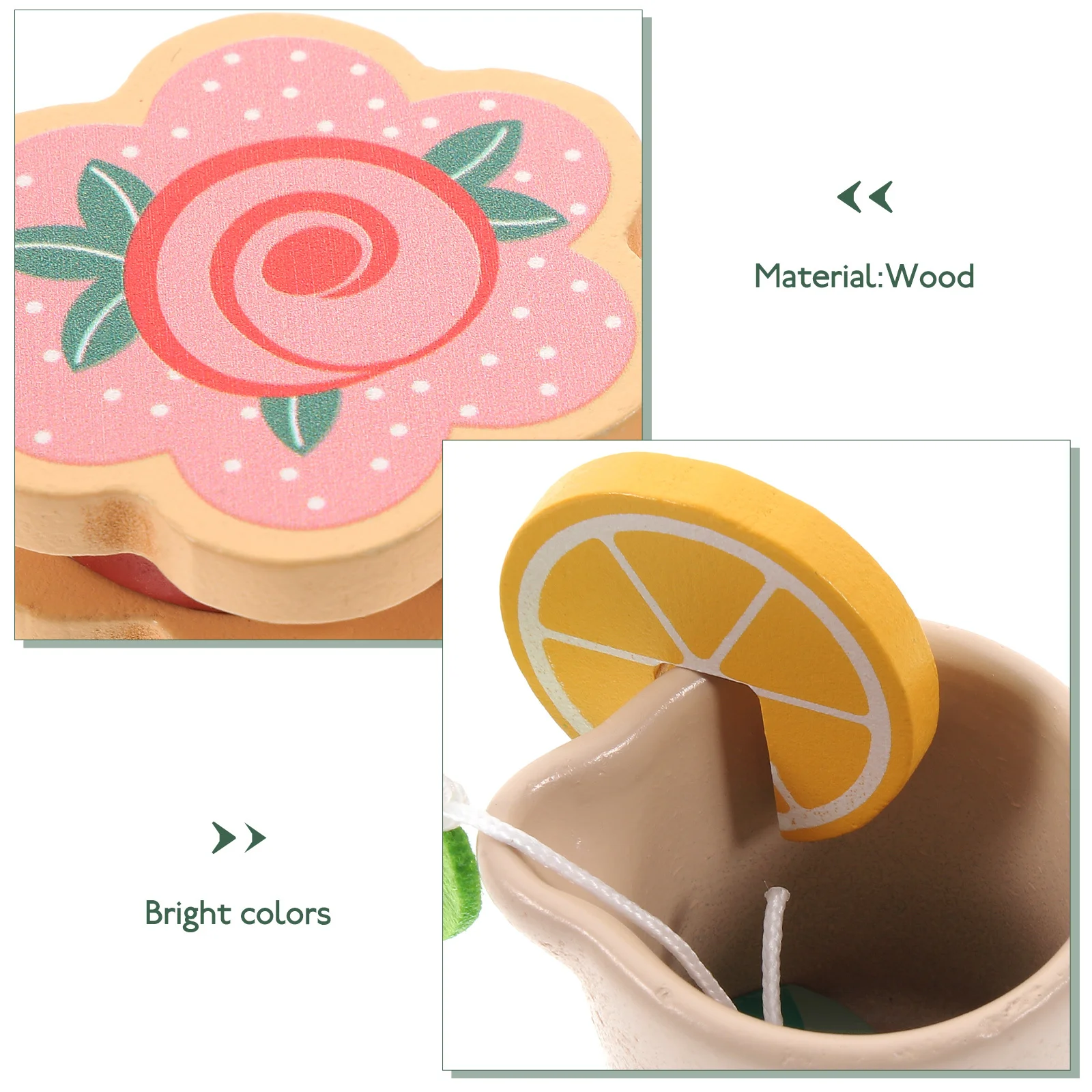مجموعة واحدة من مجموعة الشاي المزيفة للأطفال، مجموعة حفلات الشاي الخشبية الملونة للأطفال الصغار والبنات، دعائم المطبخ المصغرة #1
