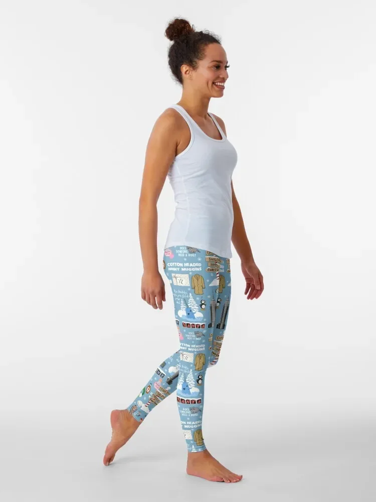 Buddy the Elf collage, Blue background Leggings Women's fitness sportswear woman gym 2025 Womens Leggings