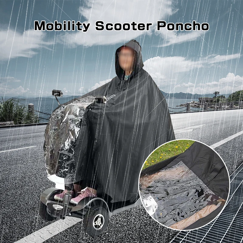 Elderly Mobility Scooter Poncho Wheelchair Rain Cover Universal Hooded Rain Coat Outdoor Going Rain Protection