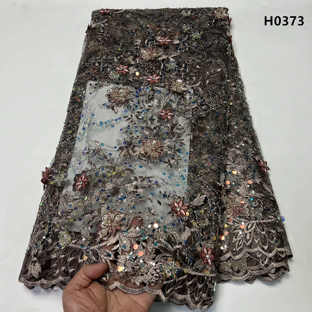 2023 High Quality African Nigerian Tulle Lace FabricBeadsSequins Embroidery  French Guipure Wedding Party Dress Beaded 5Yards