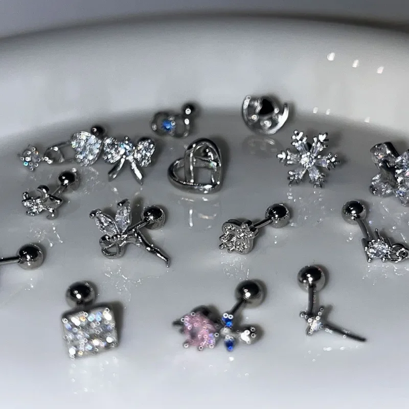 Bow Shaped Cross Star Dangle Earrings Heart Ear Bone Studs Earring Fashion Multi Ear Hole Piercing Ear Rings for Women Jewelry