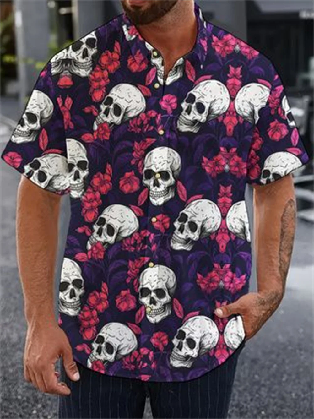 Skull Printing3d Street Men's Shirt Fashion Short Sleeved Shirt For Men Hip Pop Oversized Hawaiian Shirt Men Clothing