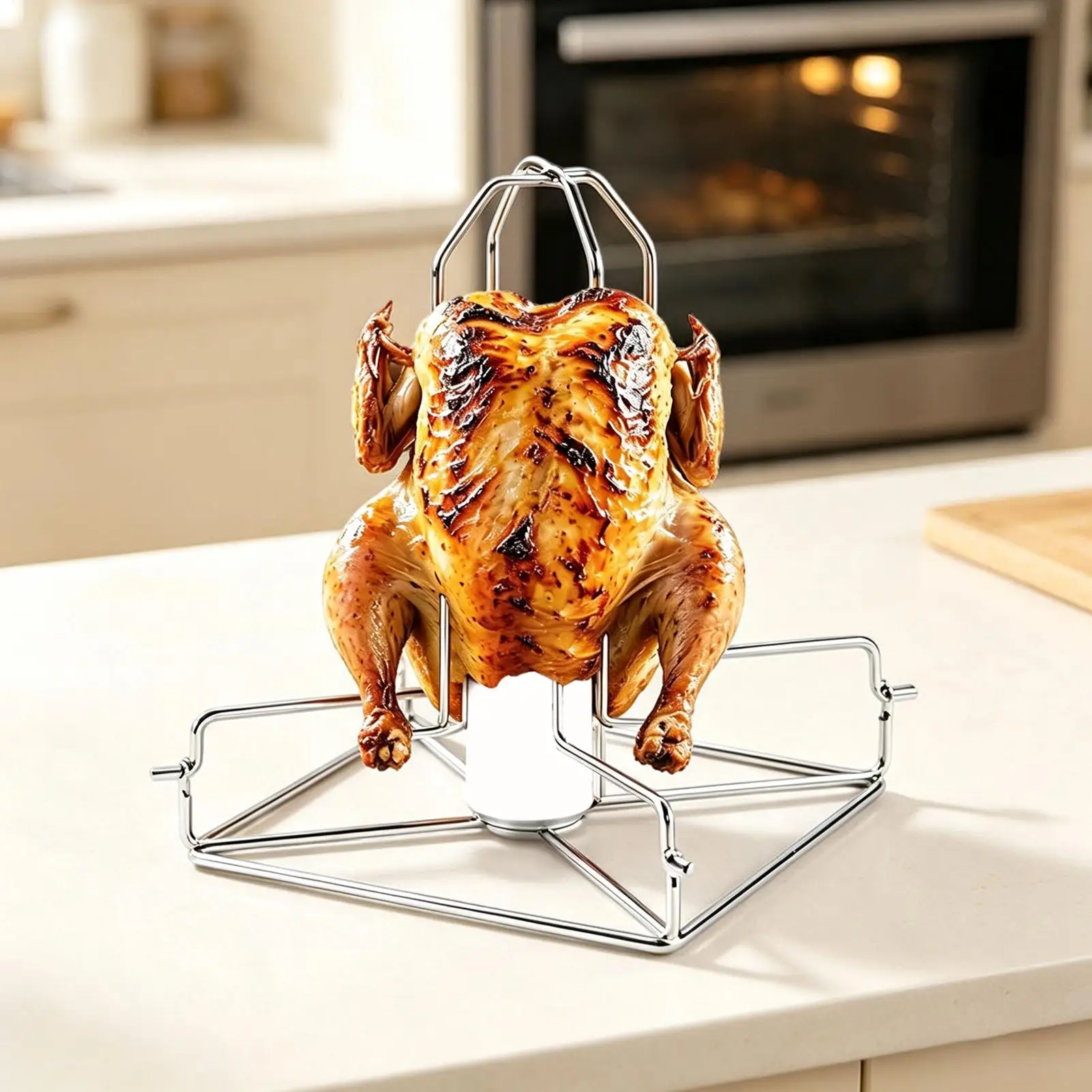 Soporte de Acero Inoxidable para Pollo en Lata con Asa para Asador de BBQ al Aire Libre, Ahumador y Horno Vertical para Asar Pollo