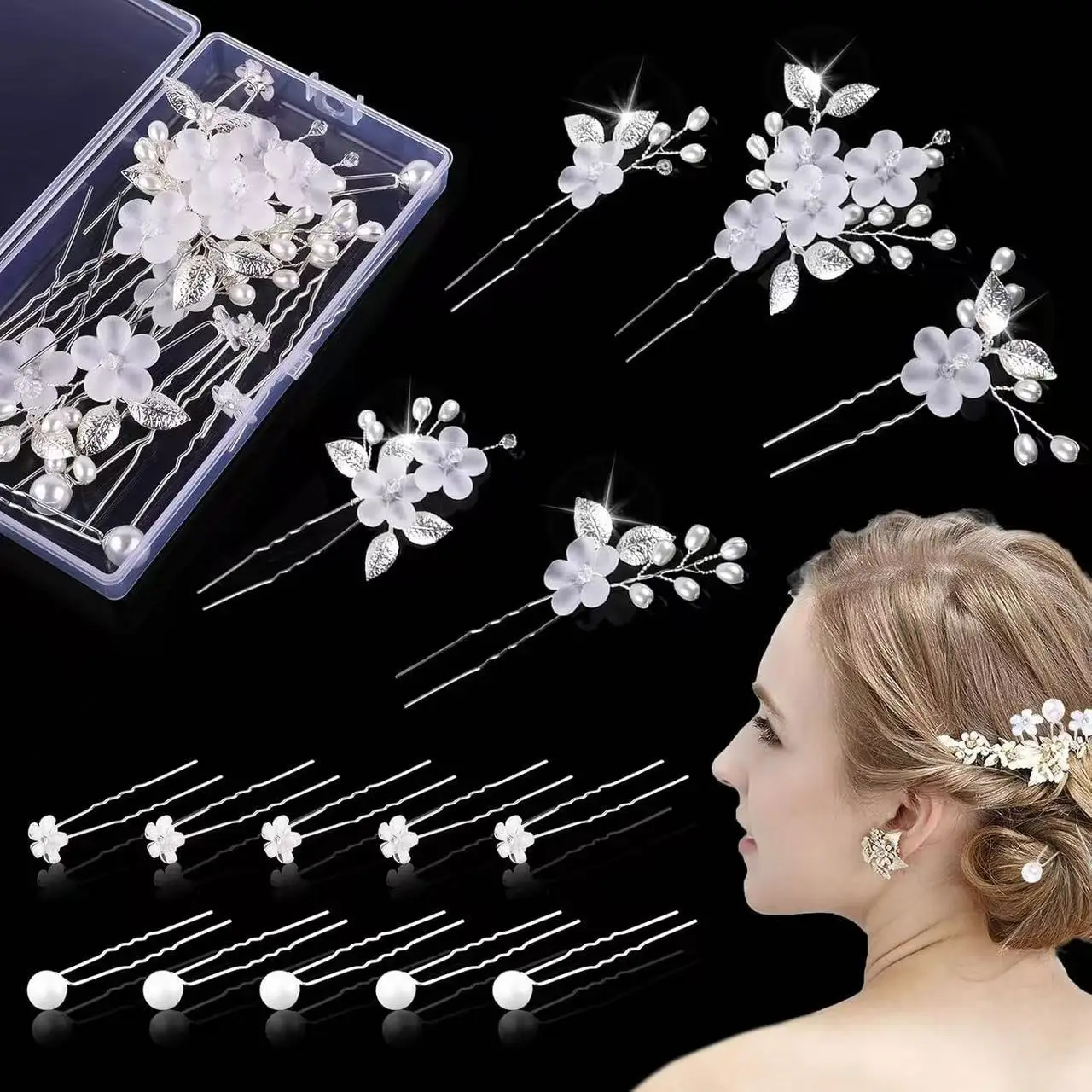 Acrylic Flower and Leaf U-Shaped Hairpin Hair Accessory Bridal Wedding Hair Accessory image 6