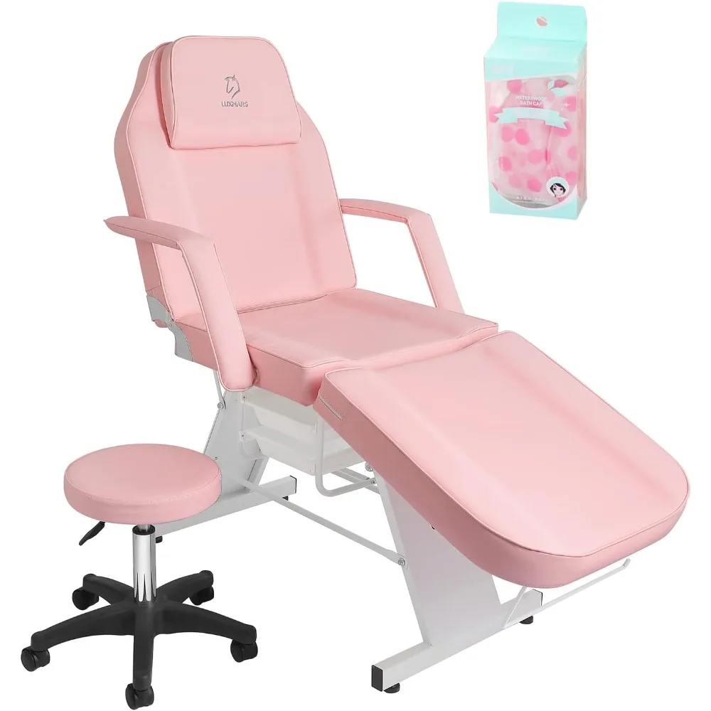 

Facial Chair, Tattoo Chair Massage Bed with Hydraulic Stool for Professional Massage Facial Lash Beauty Treatment Spa, Pink