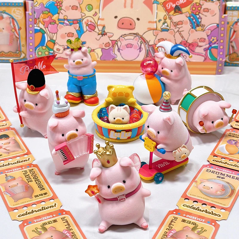 LuLu The Pig Happy Hour Series Blind Box Celebration Cute Piggy Action Figures bambole da collezione giocattoli Mini bambole regali per bambina