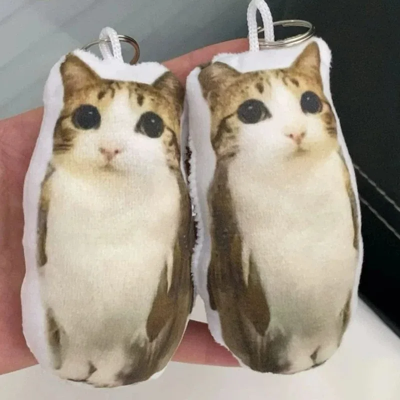 Funny Meowl Voice-Playing Plush Keychain Realistic Cat Meow Sound Toy Squeeze Stress Relief Charm High-Definition Print Feline