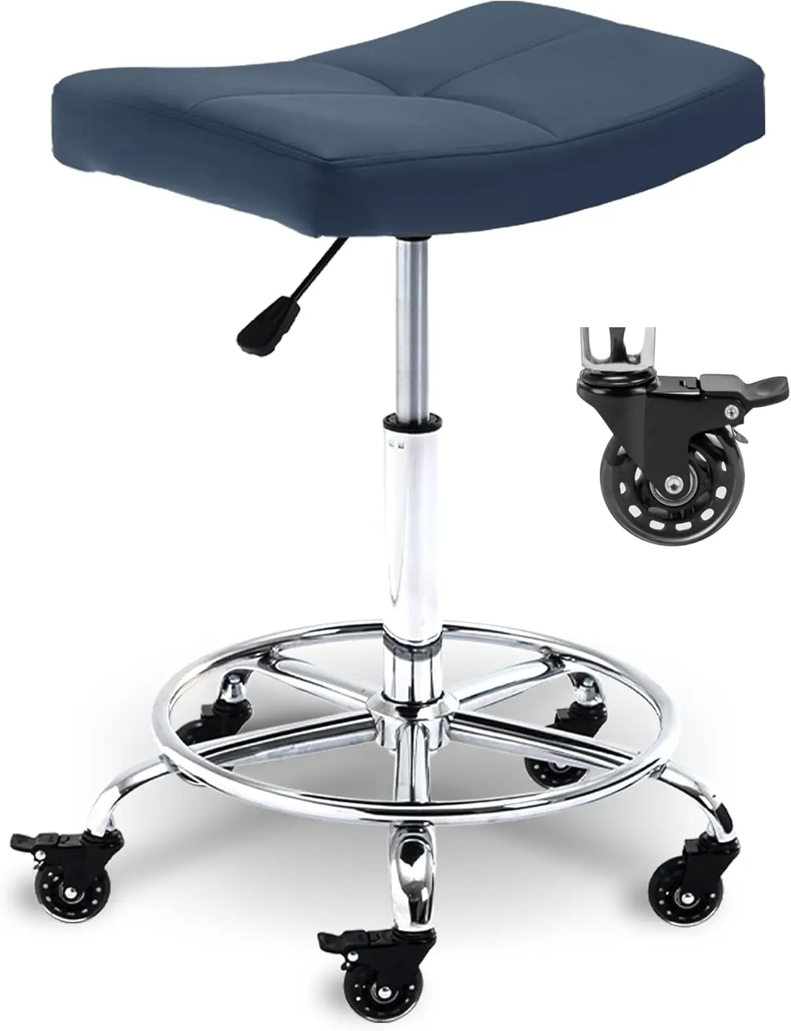 Rolling Stools with Wheels, Wide Heavy Duty Rolling Stool with Footrest for Office, Garage, Workbench, Swivel Drafting Work SPA