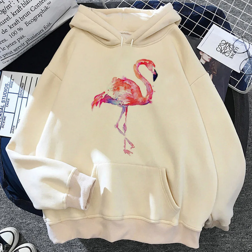 Flamingo hoodie Y2K harajuku winter graphic youthful athleisure women sweatshirts comic patterned elegant modern style