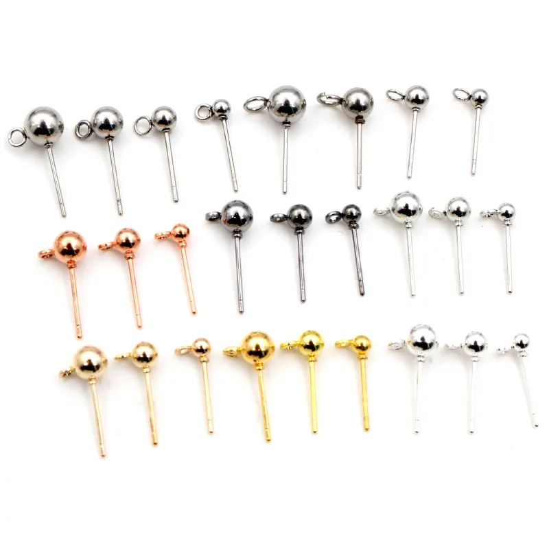 30-50pcs 3/4/5/6mm Gold Silver Plated Pin Findings Stud Earring Basic Pins Stoppers Connector For DIY Jewelry Making Accessories