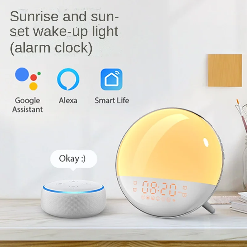 

Intelligent Led Wake-up Light 2 Generation WiFi Version Children Electronic Alarm Clock Voice Control Seven-Color Ambience Light