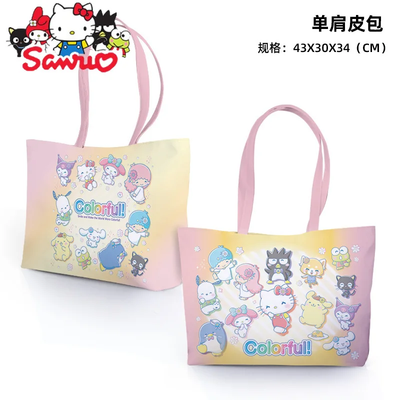 

MINISO Melody Kuromi Hello Kitty Cinnamoroll Pochacco Pudding Dog Kulomi Family PU Large Capacity Shoulder Tote Bag Year's Gift