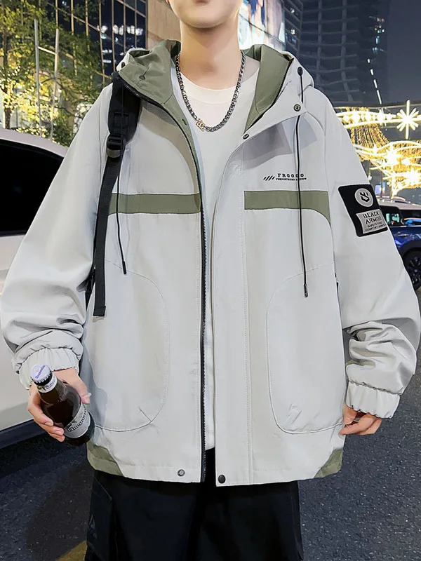 

Casual Hooded Jaet for Teens Boys Loose Fit Splice Workwear Jaet Trendy Autumn Winter New Arrival Polyester Fiber Zipper ...