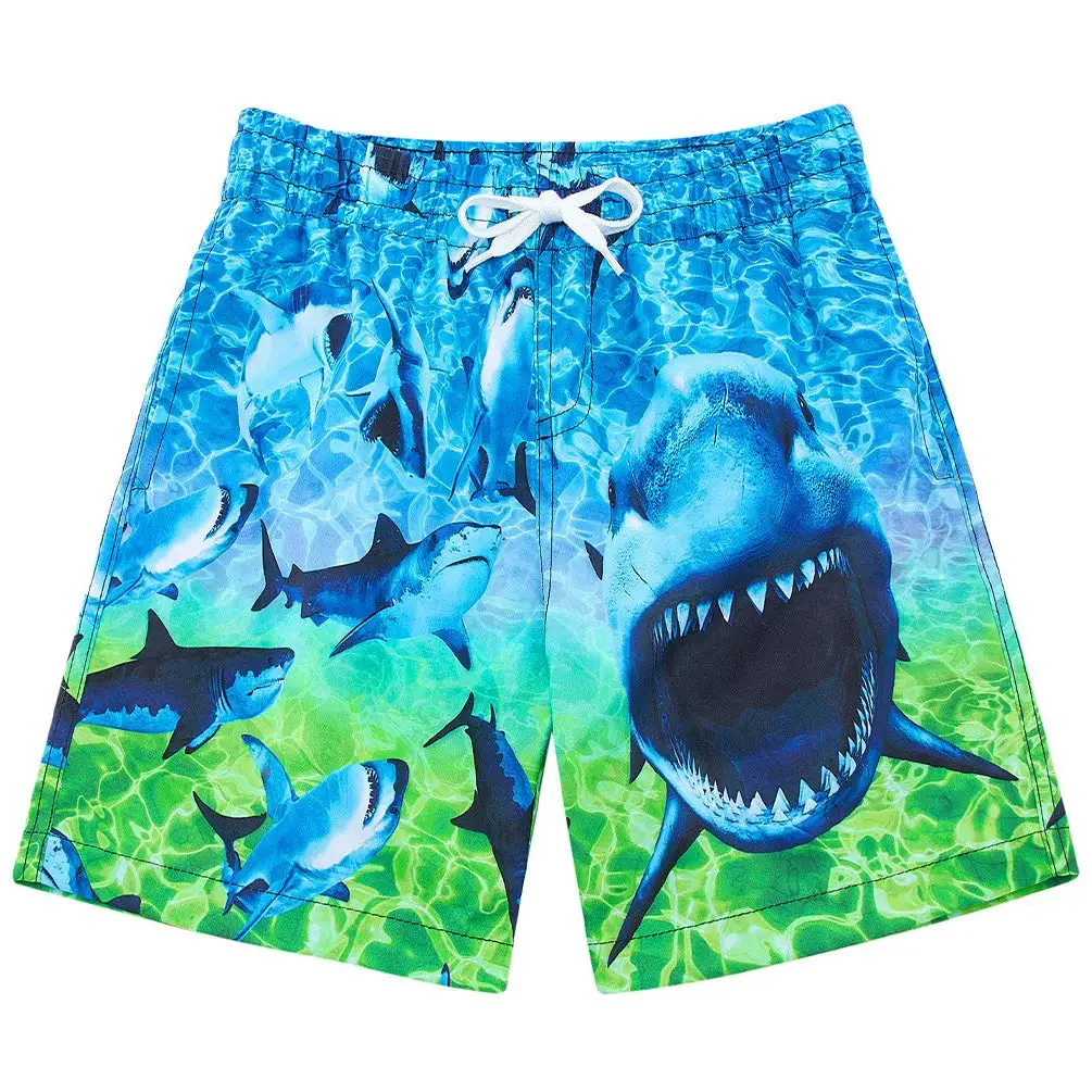 Herren Sommer Schnell Trocknende Strandshorts Shark Undersea Moderner Stil Bedruckte Atmungsaktive Surfhose Lose Urlaub Am Meer Freizeithose