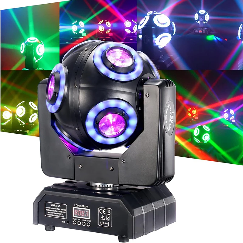 

Светодиодная подвижная головка 8x15 Вт RGBW 4в1 с футбольным фонарем Halo RGB 3в1 360 ° Бесконечный вращающийся луч, стробоскоп Dj Bar DMX 512, сценический эффект