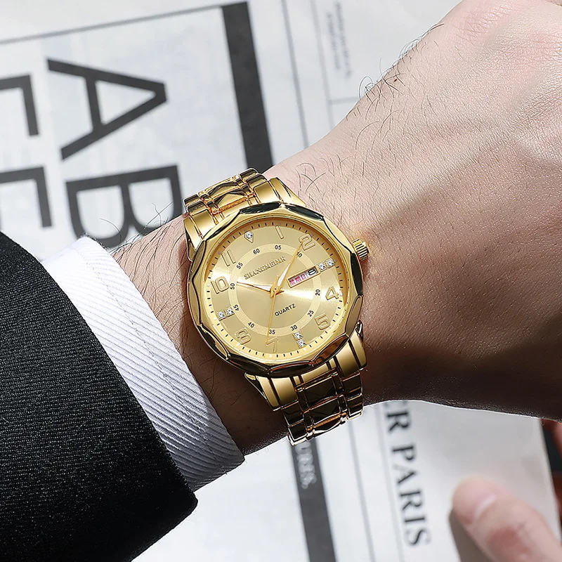 ใหม่แฟชั่นหรูหรานาฬิกาสําหรับชายที่มีชื่อเสียงธุรกิจวันที่สแตนเลสสตีล Casual นาฬิกาควอตซ์สําหรับของขวัญ Reloj Hombre ชายนาฬิกา
